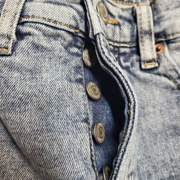 Old Navy Jeans Womens 4 Blue Sky Hi Straight Button Fly Distressed Denim Stretch - Picture 3 of 11